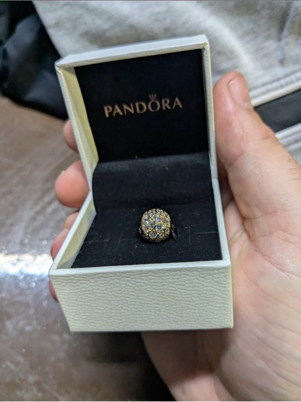 Pandora Gold Pave Dome Charm with Clear Crystals